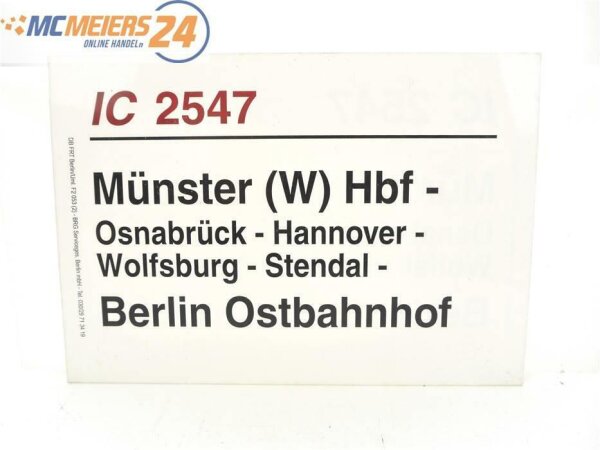 E244 Zuglaufschild Waggonschild IC 2547 Münster (W) Hbf - Berlin Ostbahnhof