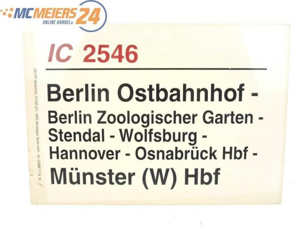 E244 Zuglaufschild Waggonschild IC 2546 Berlin Ostbahnhof - Münster (W) Pbf