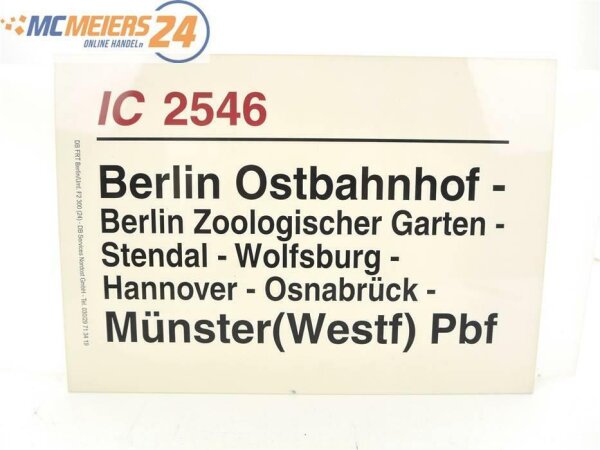 E244 Zuglaufschild Waggonschild IC 2546 Berlin Ostbahnhof - Münster (Westf) Pbf