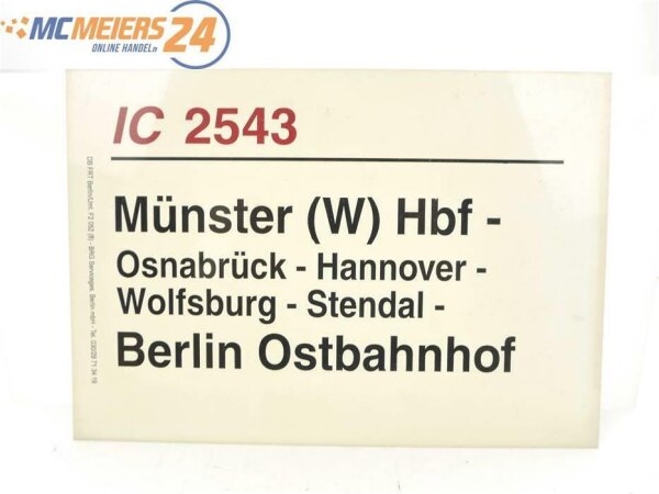 E244 Zuglaufschild Waggonschild IC 2543 Münster (W) Hbf - Berlin Ostbahnhof