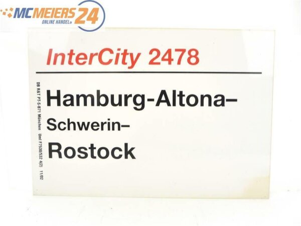 E244 Zuglaufschild Waggonschild InterCity 2478 Hamburg-Altona - Rostock