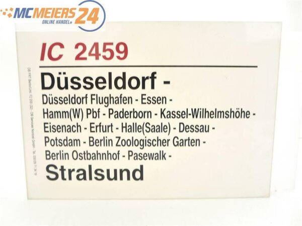 E244 Zuglaufschild Waggonschild IC 2459 Düsseldorf - Hamm - Berlin - Stralsund