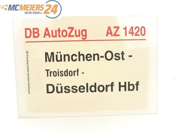 E244 Zuglaufschild Waggonschild DB AutoZug AZ 1420 München-Ost - Düsseldorf Hbf