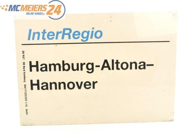 E244 Zuglaufschild Waggonschild InterRegio Hamburg-Altona - Hannover