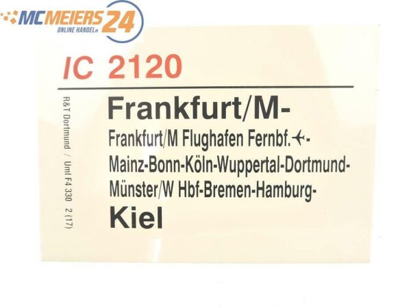 E244 Zuglaufschild Waggonschild IC 2120 Frankfurt/M - Köln - Dortmund - Kiel