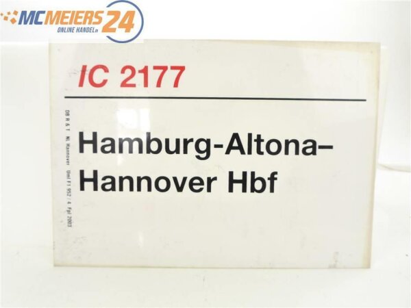 E244 Zuglaufschild Waggonschild IC 2177 Hamburg-Altona - Hannover Hbf