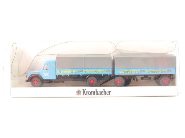 Wiking H0 Modellauto LKW Lastzug Magirus Schadeberg Brauerei "Krombacher Pils"