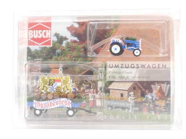 Busch H0 49983-1 Ausschmückung 2-tlg. Umzugswagen-Set "Oktoberfest" mit Traktor