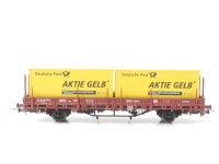 Electrotren H0 1528 Güterwagen Rungenwagen mit Container "Aktie Gelb" DB / NEM