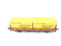 Electrotren H0 1528 Güterwagen Rungenwagen mit Container "Aktie Gelb" DB / NEM