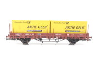 Electrotren H0 1528 Güterwagen Rungenwagen mit Container "Aktie Gelb" DB / NEM