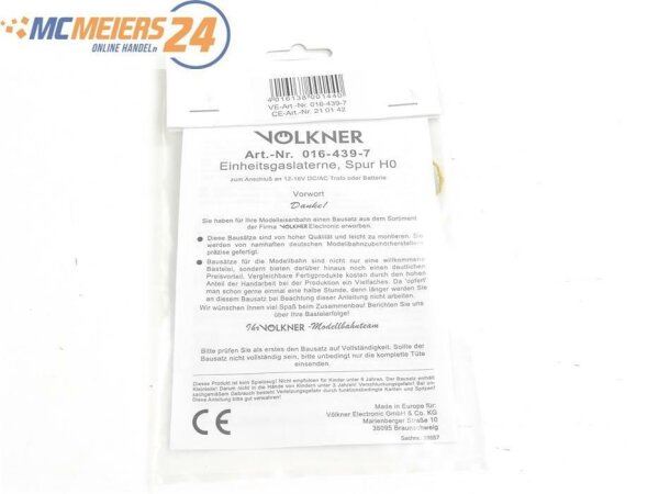 E279 Völkner H0 016-439-7 Lampe Laterne Bausatz Einheitsgaslaterne *NEU*