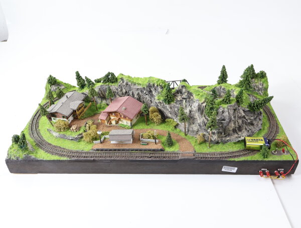 Eigenbau Spur N Landschaftsbau Diorama Bergkette mit Dorf Brücke Gleisoval/Licht