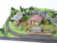 Eigenbau Spur N Landschaftsbau Diorama Bergkette mit Dorf Brücke Gleisoval/Licht