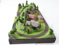 Eigenbau Spur N Landschaftsbau Diorama Bergkette mit Dorf Brücke Gleisoval/Licht