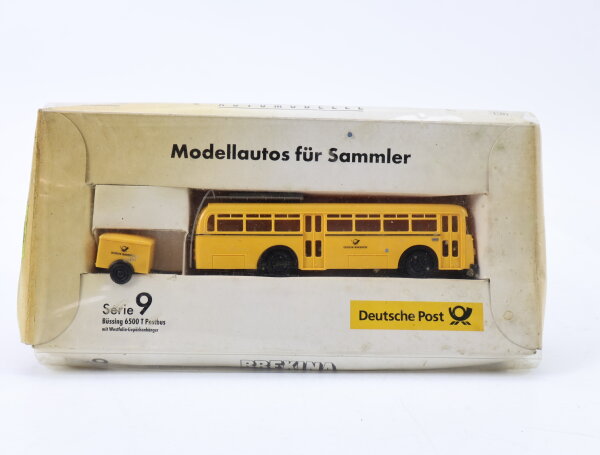 Brekina H0 Modellauto Büssing 6500 T Postbus Deutsche Post mit Anhänger 1:87