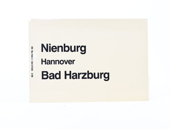 Zuglaufschild Waggonschild Nienburg-Bad Harzburg/ Hannover-Göttingen