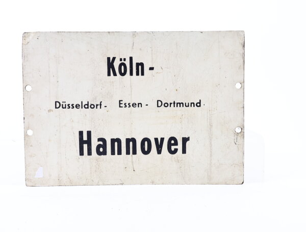 Zuglaufschild Wagonschild Köln-Hannover/ Hannover-Köln / Blech Metall