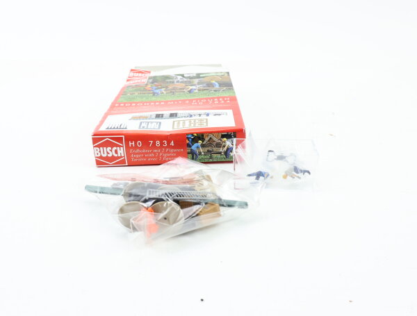 Busch H0 7834 Ausschmückung Action Set Erdbohrer mit 2 Figuren und Material