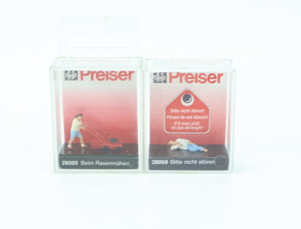 Preiser H0 28059 28085 2x Figuren "Bitte nicht stören + Beim Rasenmähen" 1:87