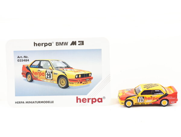 Herpa H0 035484 Modellauto PKW BMW M3 Rot/Gelb mit Aufschrift Start-Nr. 29 1:87