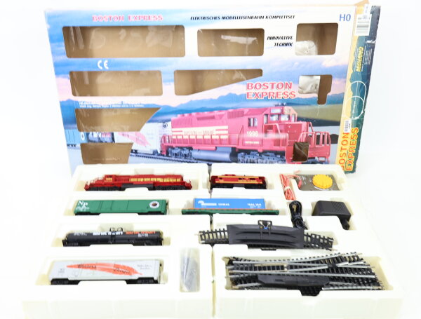Mehano H0 T722 Startset Boston Express mit Diesellok + Güterwagen + Gleisen /NEM