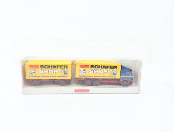 Wiking H0 Modellauto LKW MAN "Schäfer Shop" Kofferlastzug Gelb/Blau 1:87