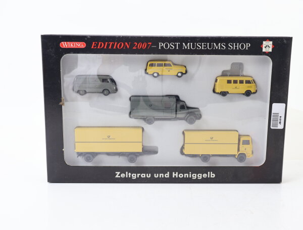 Wiking H0 80-12 Modellauto Set Post Museum Shop 2007 Zeltgrau & Honiggelb 1:87