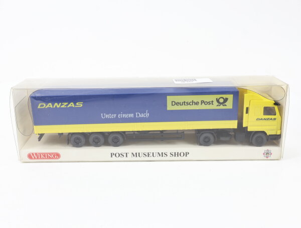 Wiking H0 82-07 Modellauto LKW Pritschensattelzug Scania 143 Deutsche Post 1:87