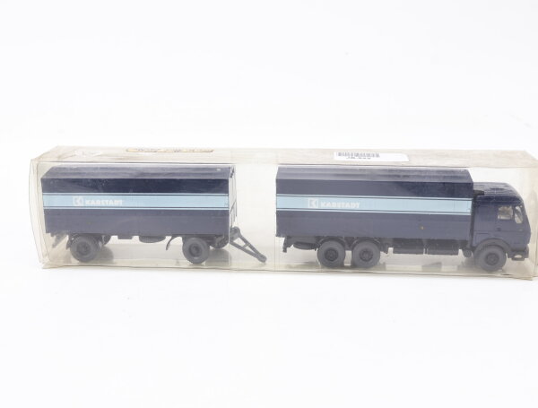 Wiking H0 27456 Modellauto LKW MB Pritschen Fernlastzug "Karstadt" Blau 1:87