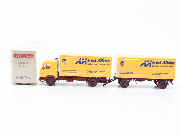 Wiking H0 459/227 Modellauto LKW MB Koffer-Lastzug Maier Ladenbau 1:87