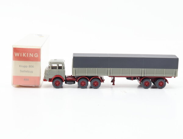 Wiking H0 488 Modellauto LKW Krupp 806 Sattelzug Grau/Rot 1:87