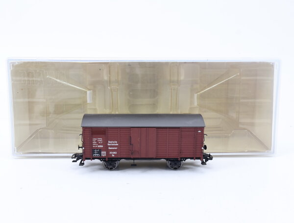 Brawa H0 48201 gedeckter Güterwagen 35 652 Gu Hannover braun Ep. III DR / NEM