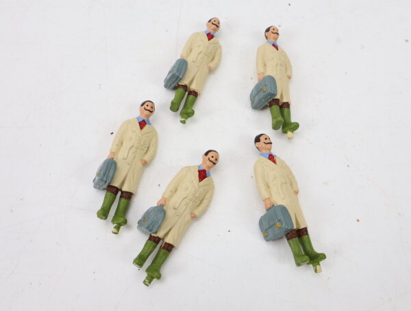 E1561 Spur 0 5x Figur Reisender Urlauber Passant Mann mit Trenchcoat u. Tasche