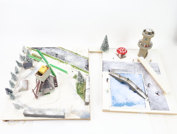H0 Diorama Szenarie "Winterlandschaft" mit Gebäuden, gefrorener See, Eisläufer