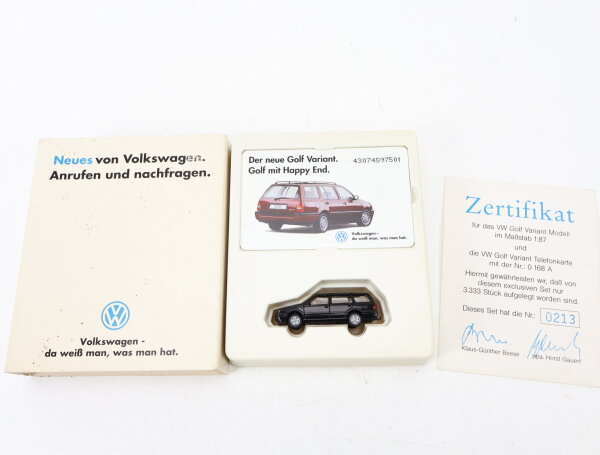 Wiking Modellauto PKW VW Golf Variant mit Telefonkarte u. Zertifikat 1:87
