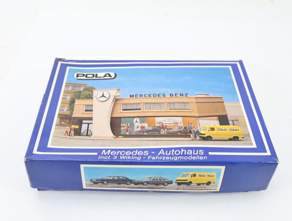 Pola H0 161 Gebäude Bausatz Gewerbebau Mercedes Autohaus / Licht