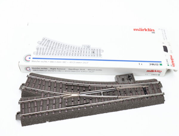 Märklin H0 24612 Gleismaterial C-Gleis elektr. Weiche rechts R2 437,5 mm / 24,3°