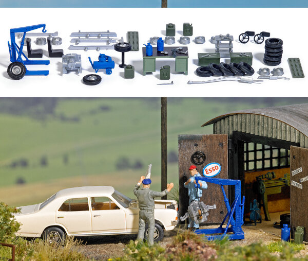 Busch H0 1184 Schrauber-Werkstatt - Inneneinrichtung-Set für KFZ-Werkstatt