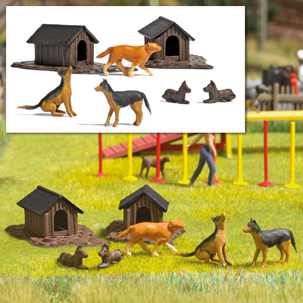 Busch H0 1197 Figuren-Set 7-tlg. Hunde-Set  mit Hütten Tiere