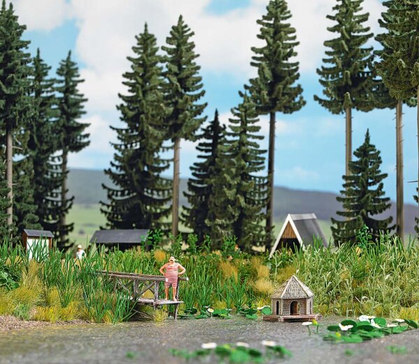 Busch H0 1267 Waldteich-Set mit Planzen Steg Entenhaus Kleintiere 1:87