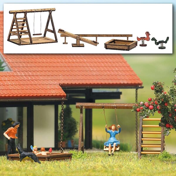 Busch H0 1485 Ausgestaltungs-Set "Spielplatz" aus Echtholz 1:87