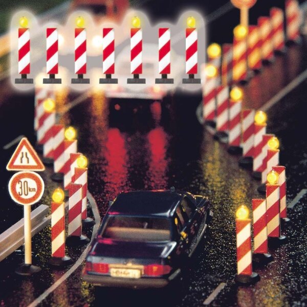 Busch H0 5907 Baustellenblitz mit 7 Warnbaken und Reihenblitz-Schaltung 1:87