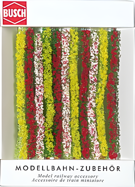 Busch H0 TT N 7152 Hecken blühend 11-tlg. weiß, gelb & rot 1m lang, 10mm hoch