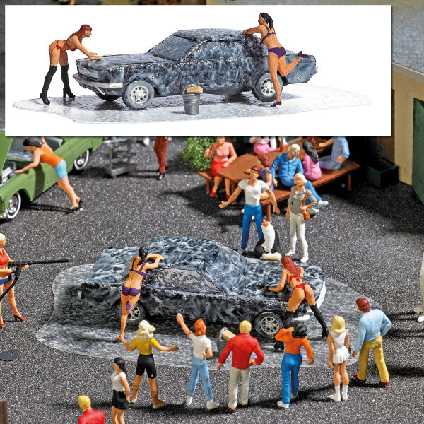 Busch H0 7824 Action Set: Car-Wash Figuren & PKW Szenenset Diorama 1:87