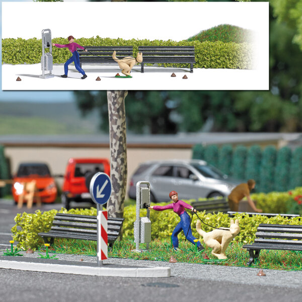 Busch H0 7851 Action Set: Hundetoilette m. Figur & Hund Szenenset Diorama 1:87