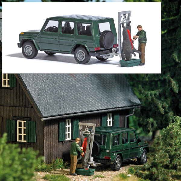 Busch H0 7959 Action Set: Jagdende mit Figuren & PKW Szenenset Diorama 1:87