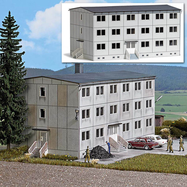 Busch H0 9607 Gebäude-Bausatz Kaserne Unterkunft mit Treppenaufgängen 1:87