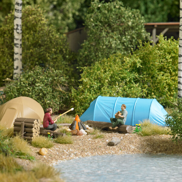Busch H0 79823 Action Set: Wildcamping mit Figuren & Zelte Szenenset Diorama
