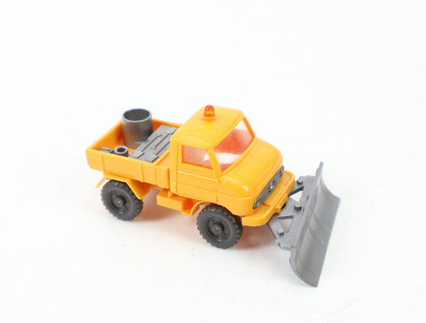 Wiking H0 483/2? Modellauto Unimog 411 mit Schneepflug chromgelb 1:87